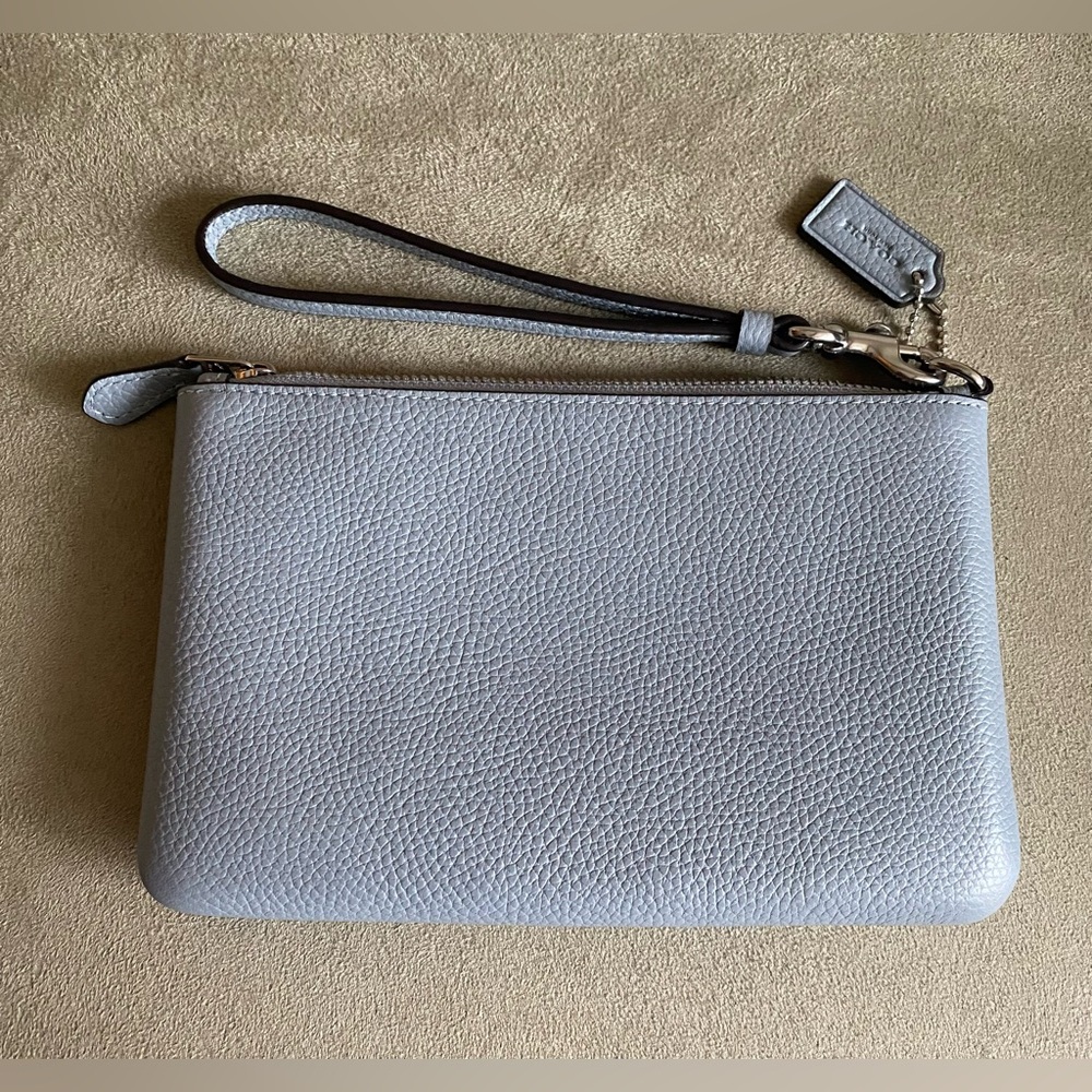 Coach Wristlet in Grey Blue Pebble Leather - Picture 2 of 9